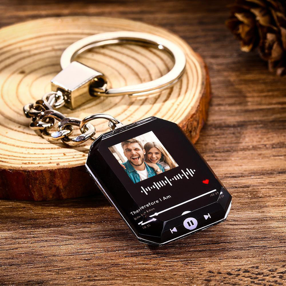 Scannable Music Code Keychain, Photo Engraved Custom Music, Song Keychain for Him Valentine's Day Gifts
