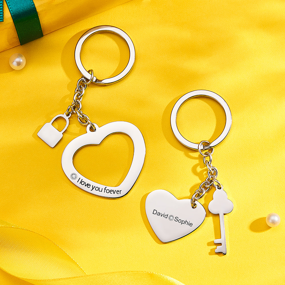 Custom Engraved Keychain Key to My Heart Keychain Gift for Couples