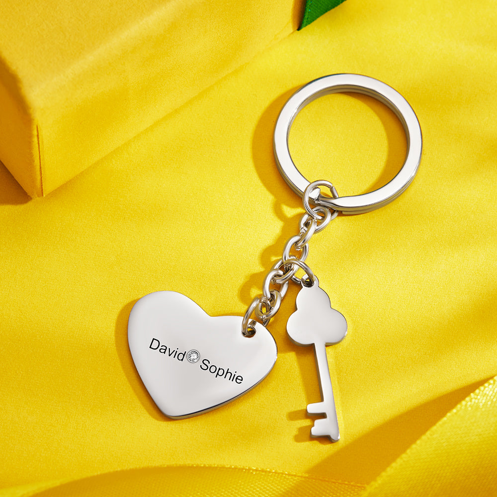 Custom Engraved Keychain Key to My Heart Keychain Gift for Couples