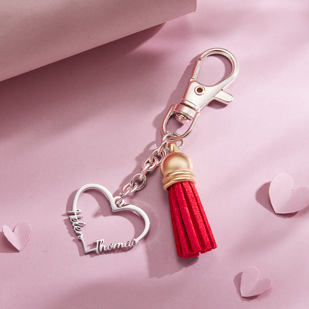 Custom Engraved Names Keychain Heart Name Keyring Two Names Gift for Her