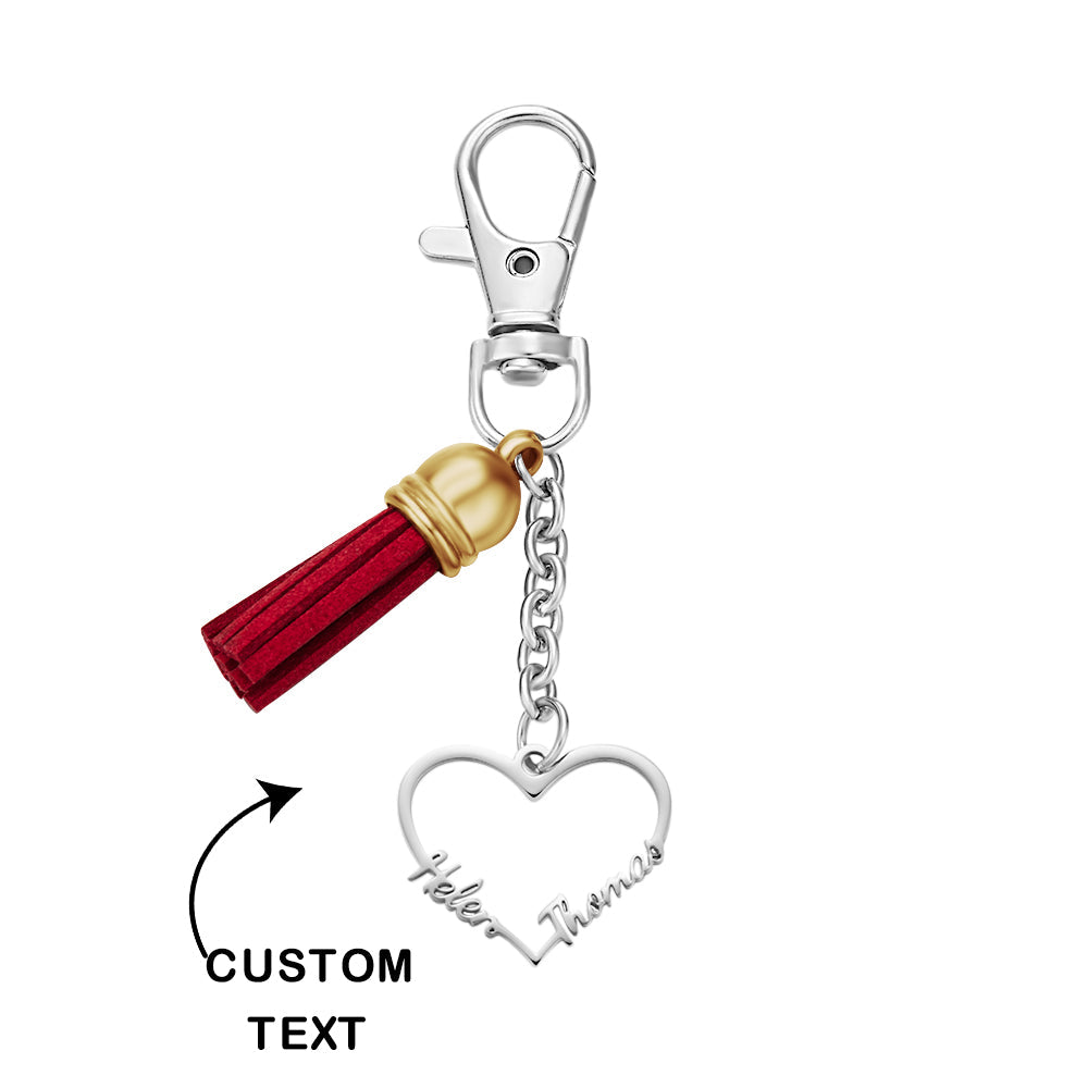 Custom Engraved Names Keychain Heart Name Keyring Two Names Gift for Her