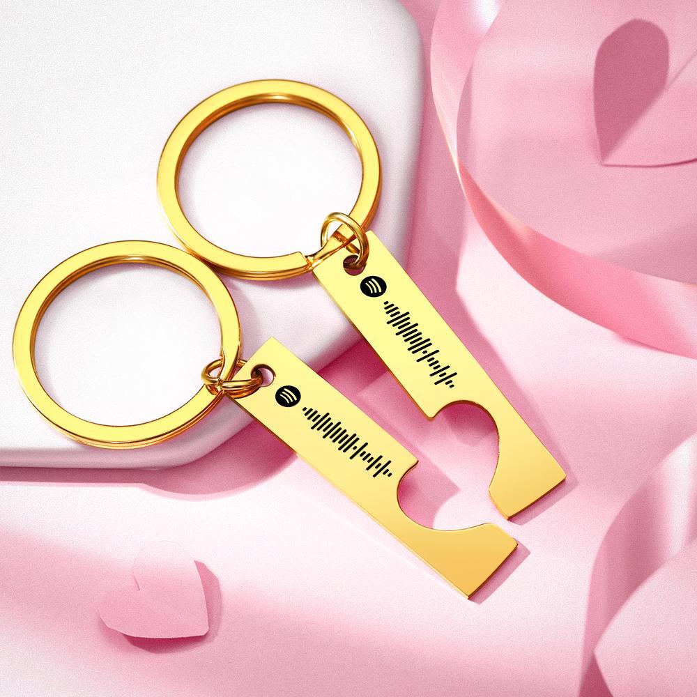 Scannable Custom Spotify Code Keychain Engraved Custom Music Song Keychain Gifts for Couple's Golden