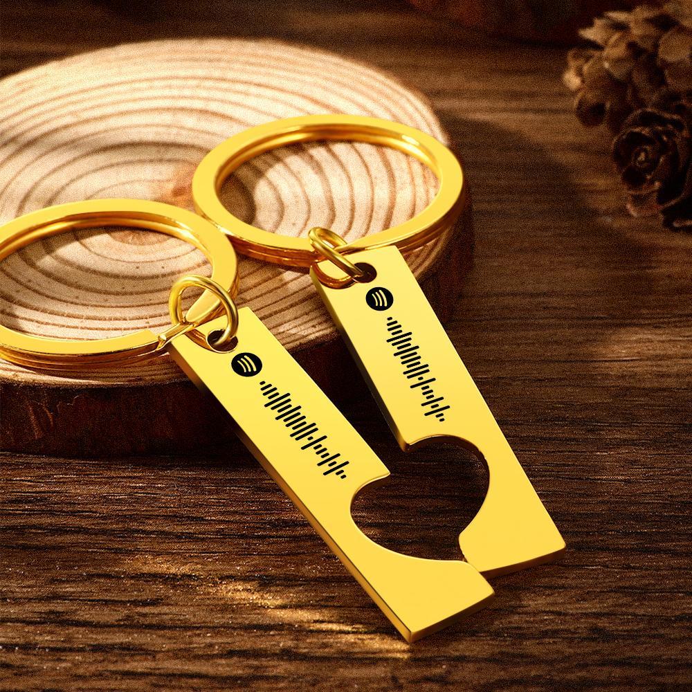 Scannable Custom Spotify Code Keychain Engraved Custom Music Song Keychain Gifts for Couple's Golden