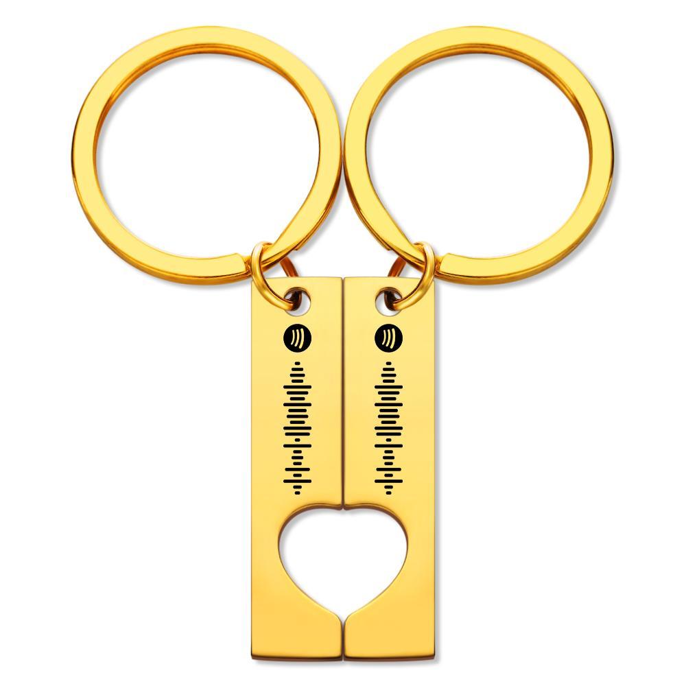 Scannable Custom Spotify Code Keychain Engraved Custom Music Song Keychain Gifts for Couple's Golden