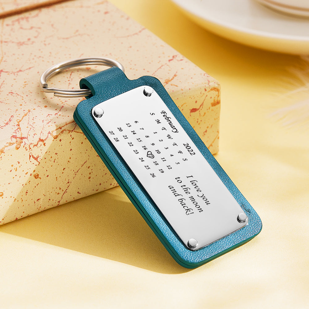 Custom Engraved Leather Calendar Keychain Custom Date Anniversary Calendar Anniversary Gift