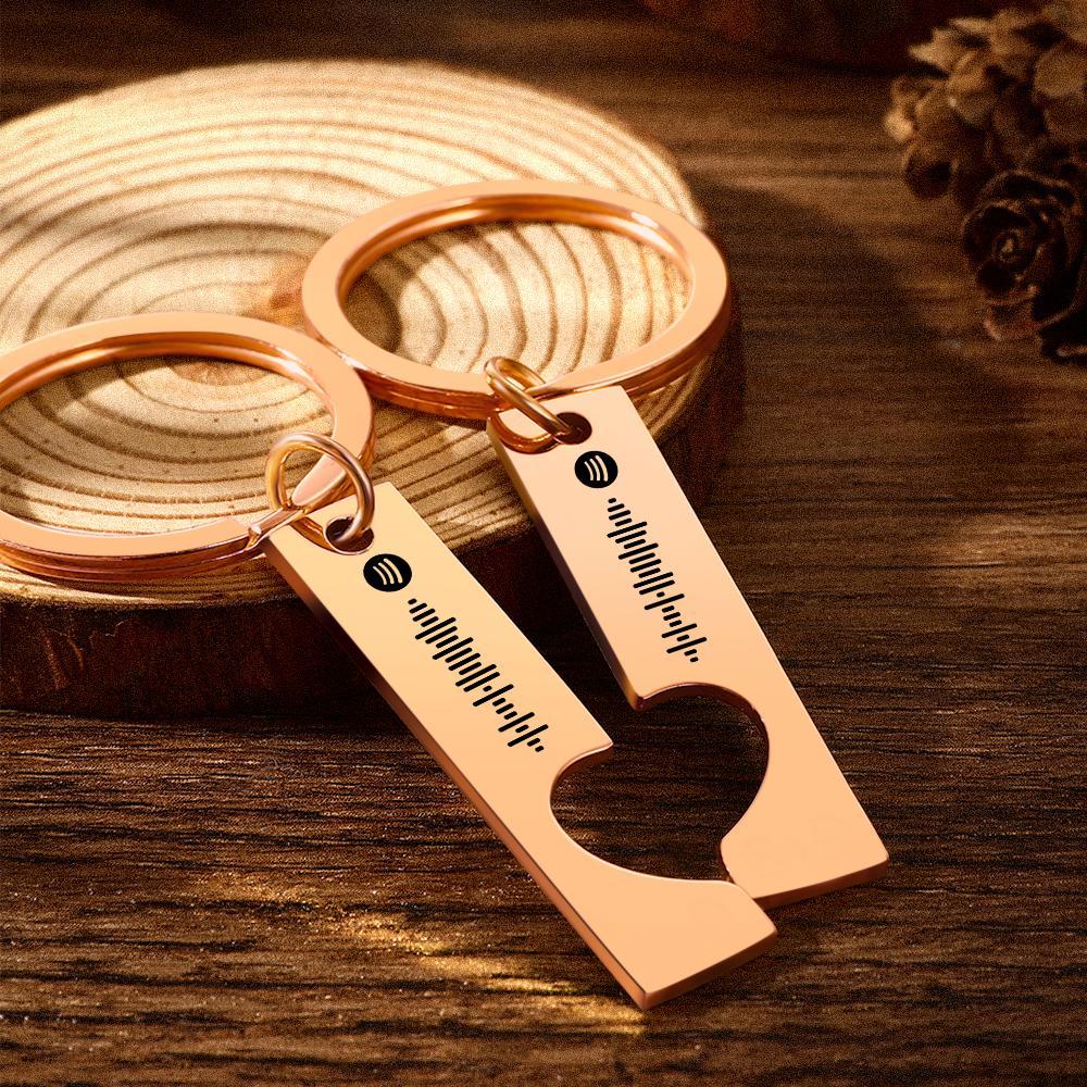 Scannable Custom Spotify Code Keychain Engraved Custom Music Song Keychain Gifts for Her/Him Rose Gold
