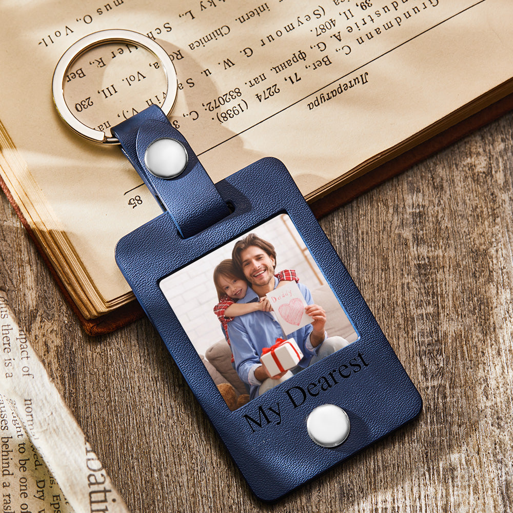 Custom Engraved Photo Leather Keychain Mini Photo Album Keychain Gift for Dad