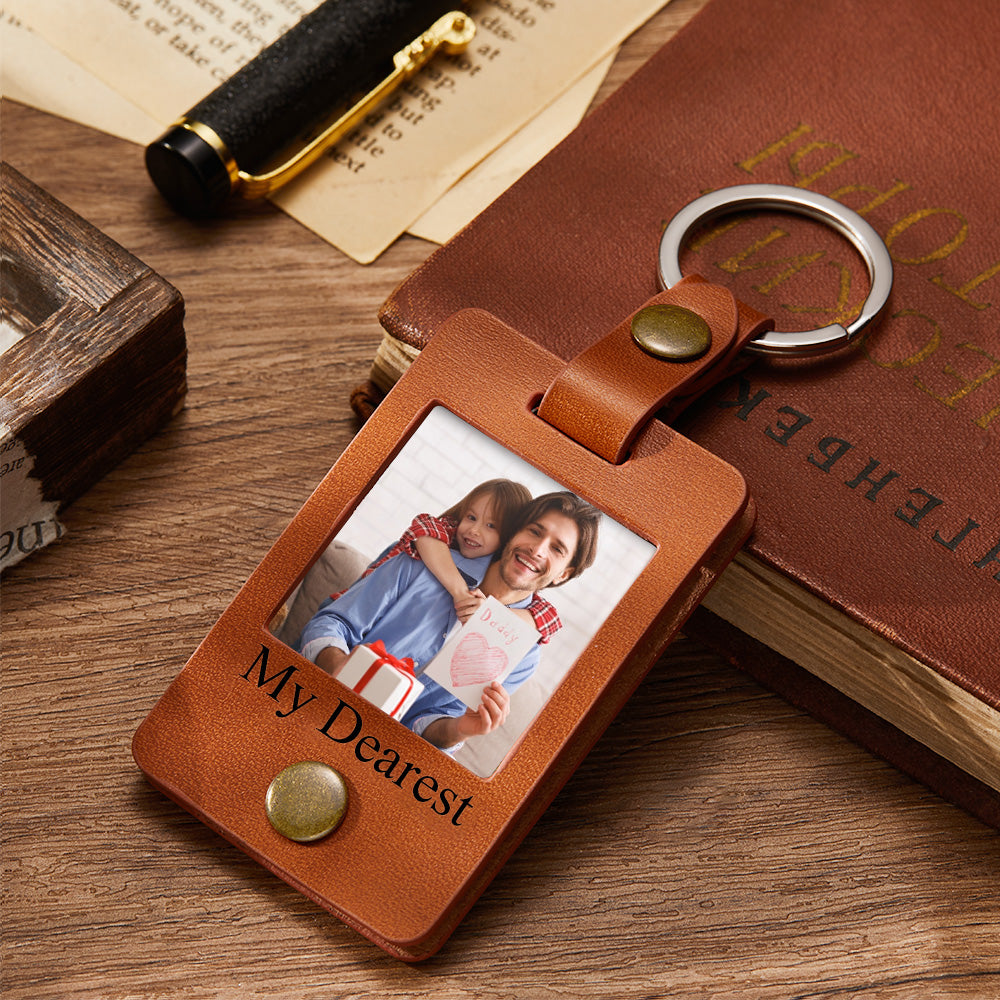 Custom Engraved Photo Leather Keychain Mini Photo Album Keychain Gift for Dad