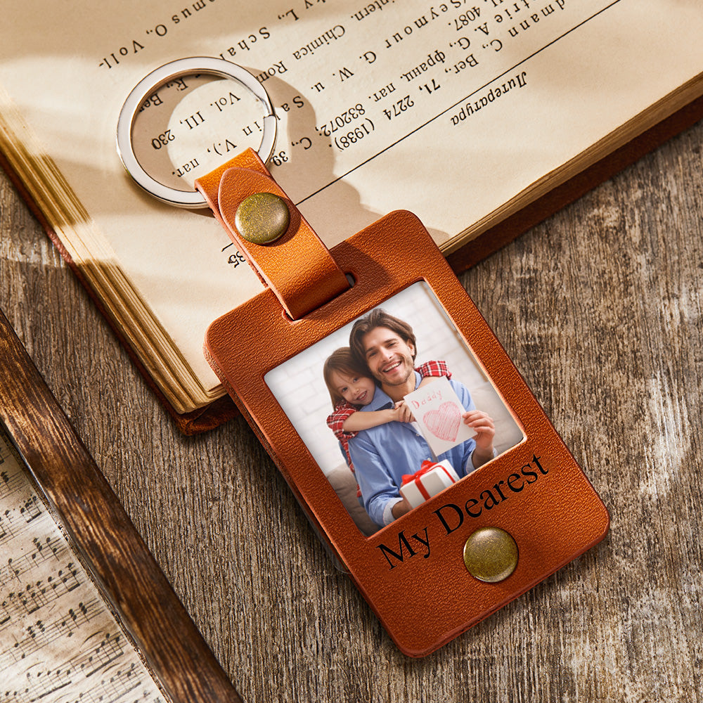 Custom Engraved Photo Leather Keychain Mini Photo Album Keychain Gift for Dad