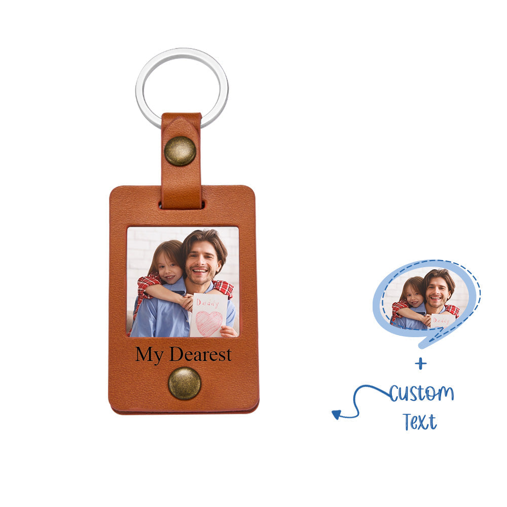 Custom Engraved Photo Leather Keychain Mini Photo Album Keychain Gift for Dad