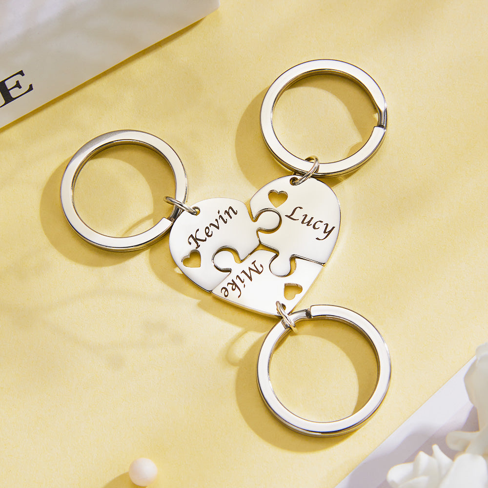 Custom Engraved Keychain 3 in 1 Heart Jigsaw Puzzle Keychain Gift for Love