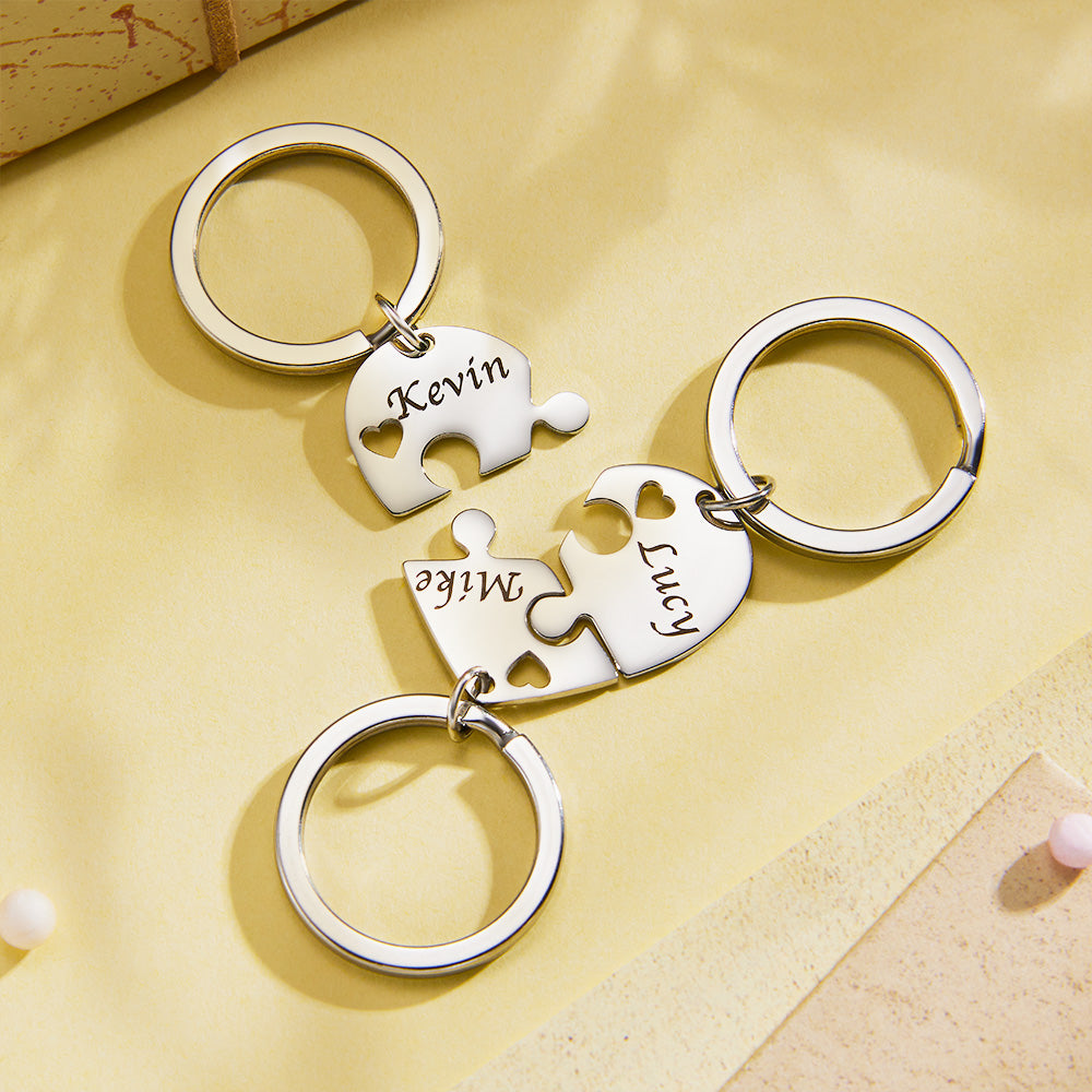 Custom Engraved Keychain 3 in 1 Heart Jigsaw Puzzle Keychain Gift for Love