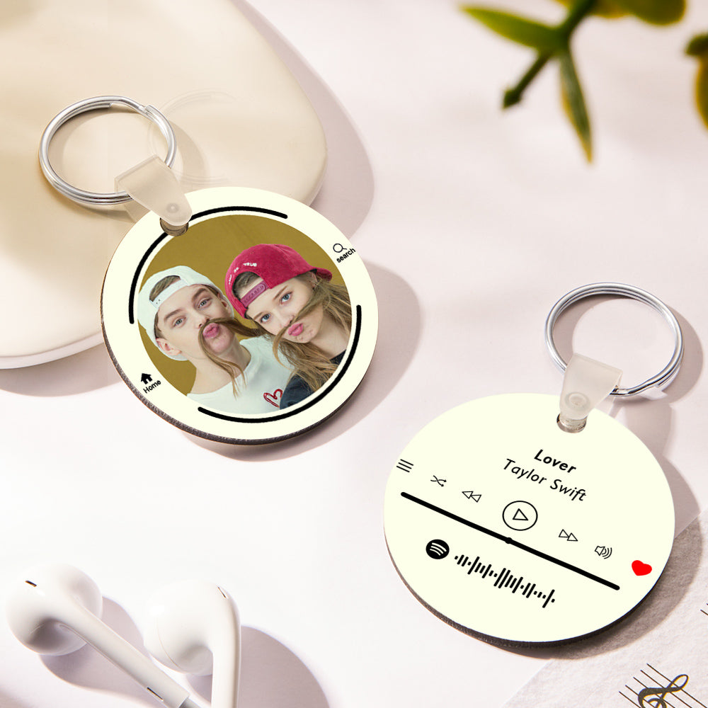 Custom Photo Scannable Spotify Code Keychain Round Music Song Keychain Anniversary Gifts