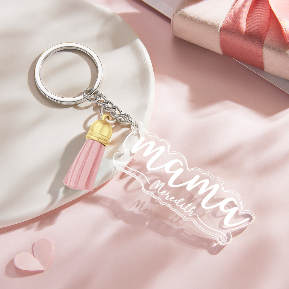 Custom Family Names Clear Acrylic Keychain Personalized Mama Key Ring Mother's Day Gifts
