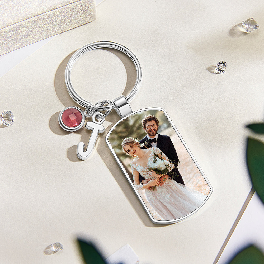 Custom Photo Birthstone Keychain Personalized Letter Pendant Birthday Gifts