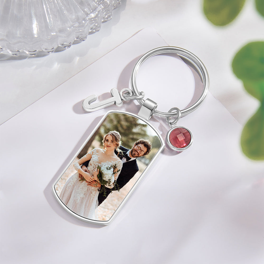 Custom Photo Birthstone Keychain Personalized Letter Pendant Birthday Gifts