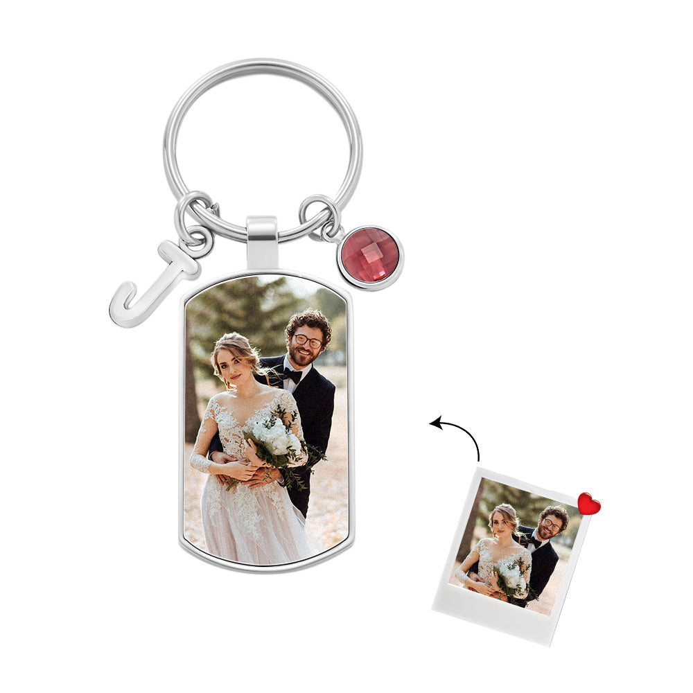 Custom Photo Birthstone Keychain Personalized Letter Pendant Birthday Gifts