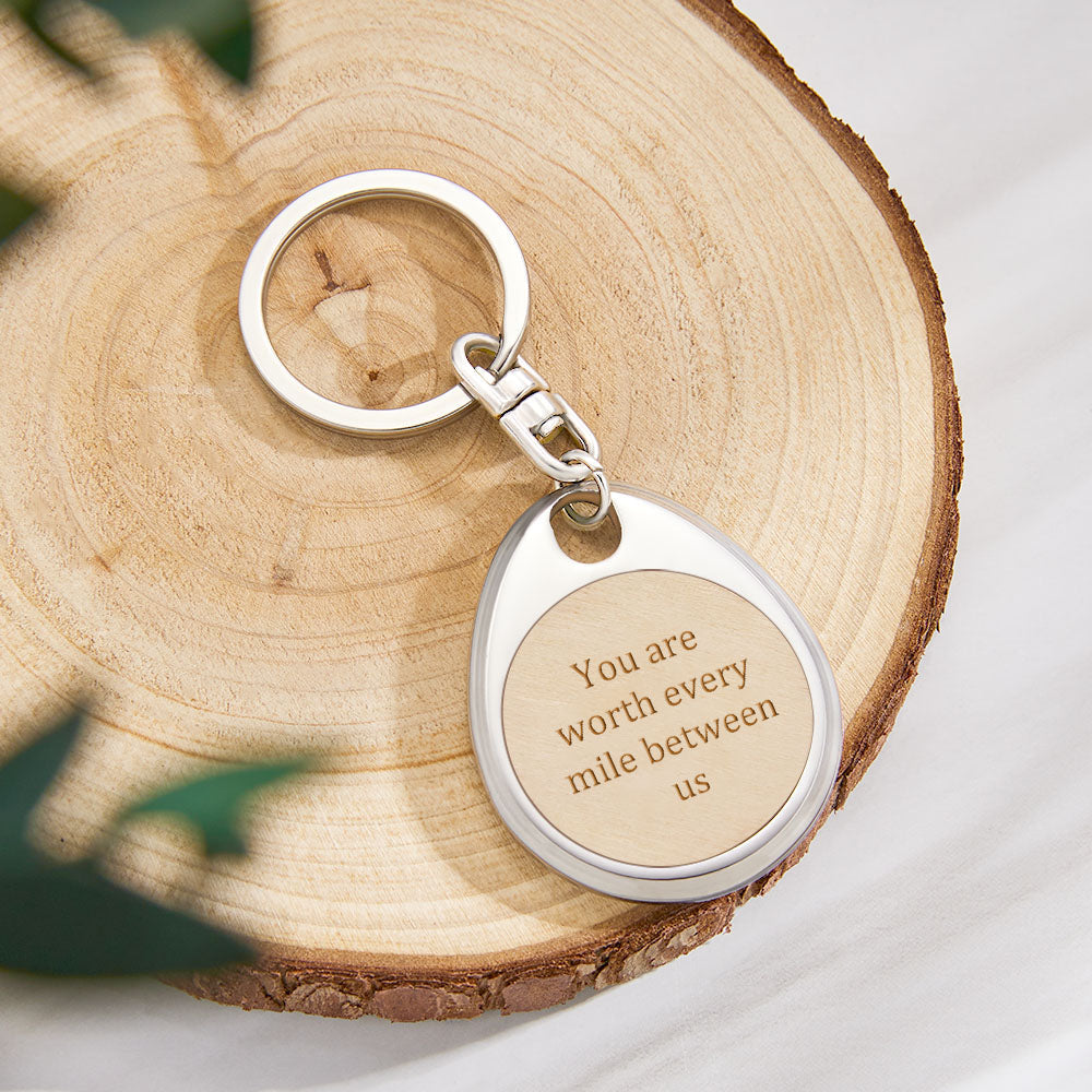 Custom Engraved Wooden Metal Keychain Personalized Text Anniversary Gifts
