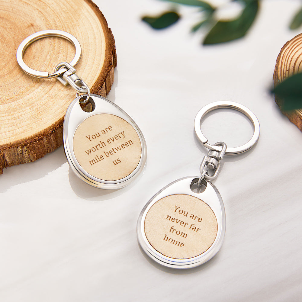 Custom Engraved Wooden Metal Keychain Personalized Text Anniversary Gifts