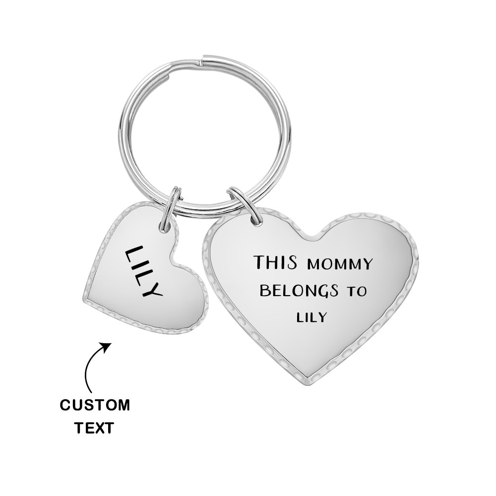 Custom Heart Photo Text Keychain with Small Heart Pendant Mother's Day Gifts