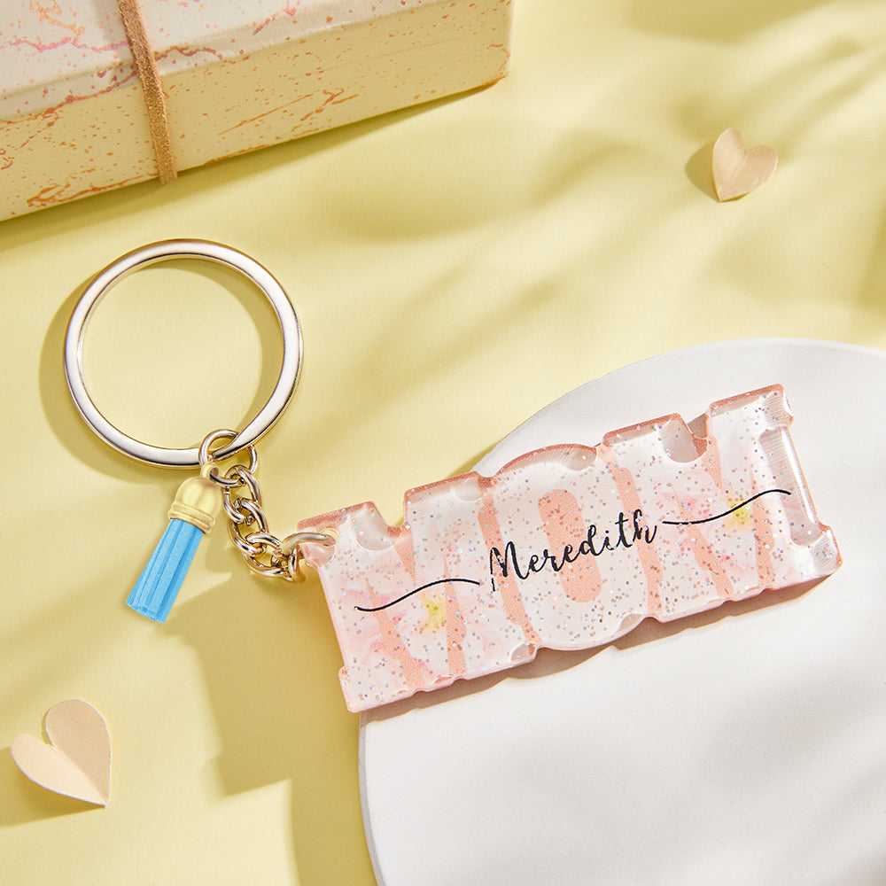 Custom Name Flower Acrylic Keychain Personalized Mama Key Ring Mother's Day Gifts