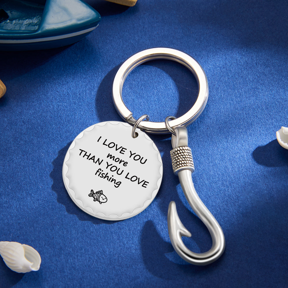 Custom Fishing Hook Keychain Personalized Metal Key Ring Father's Day Gifts
