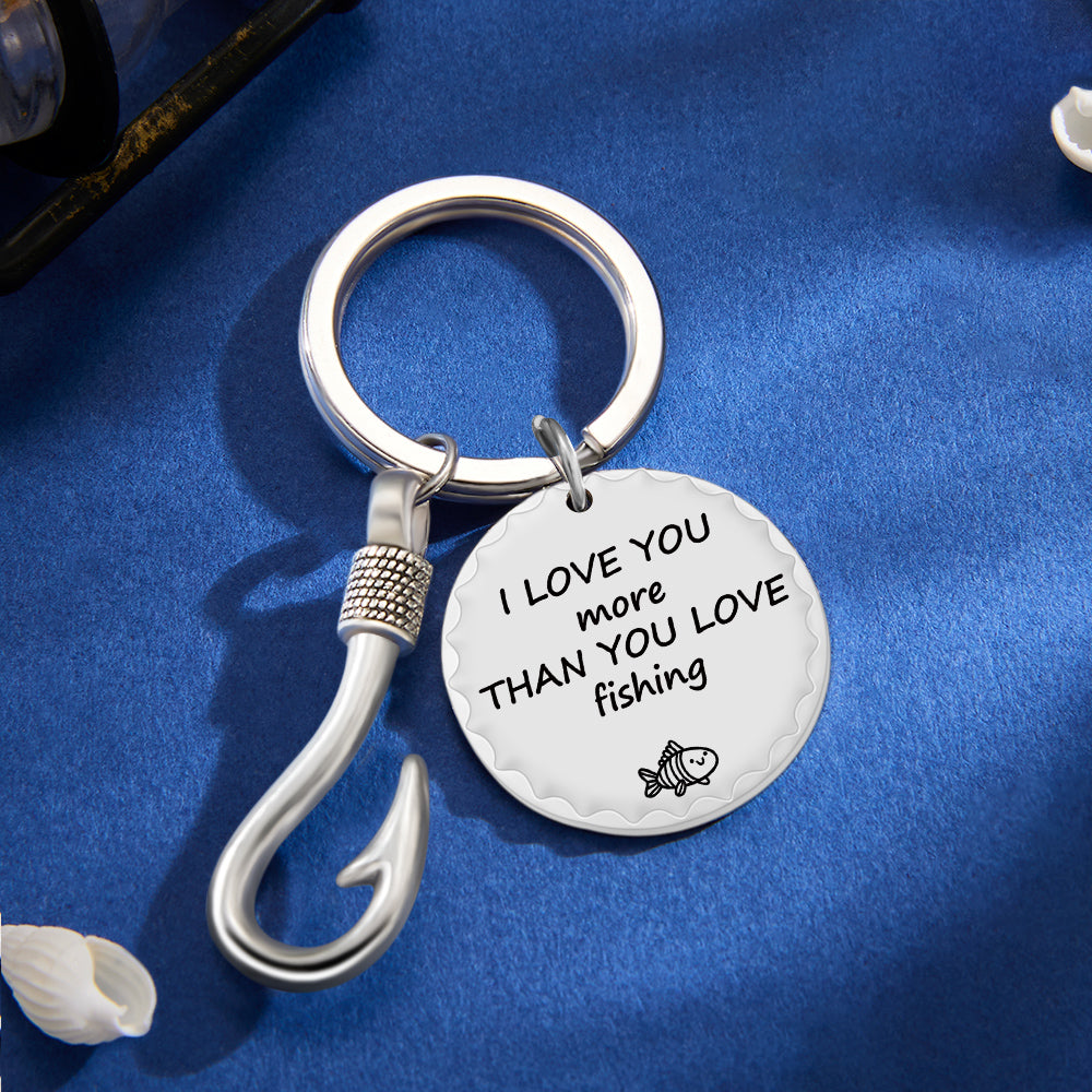 Custom Fishing Hook Keychain Personalized Metal Key Ring Father's Day Gifts