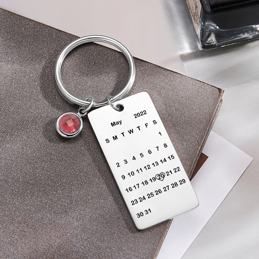 Custom Name Calendar Birthstone Keychain Personalized Date Birthday Gifts