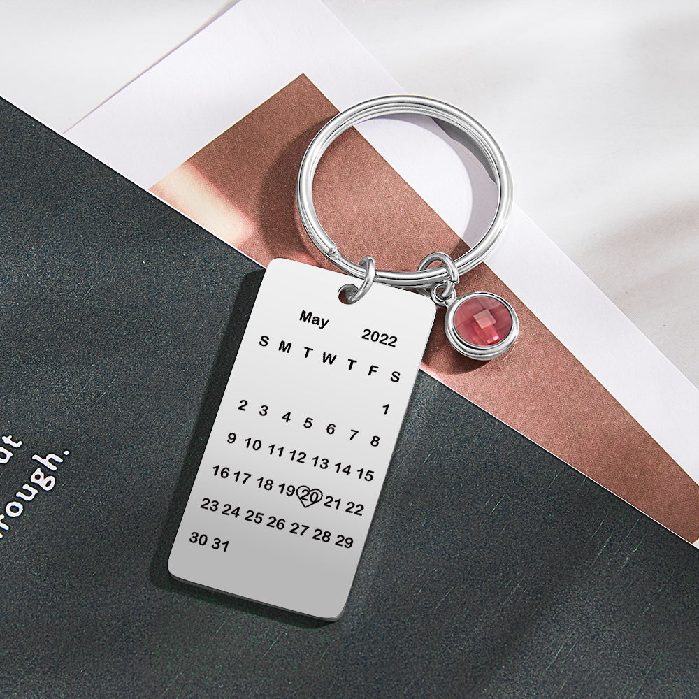 Custom Name Calendar Birthstone Keychain Personalized Date Birthday Gifts