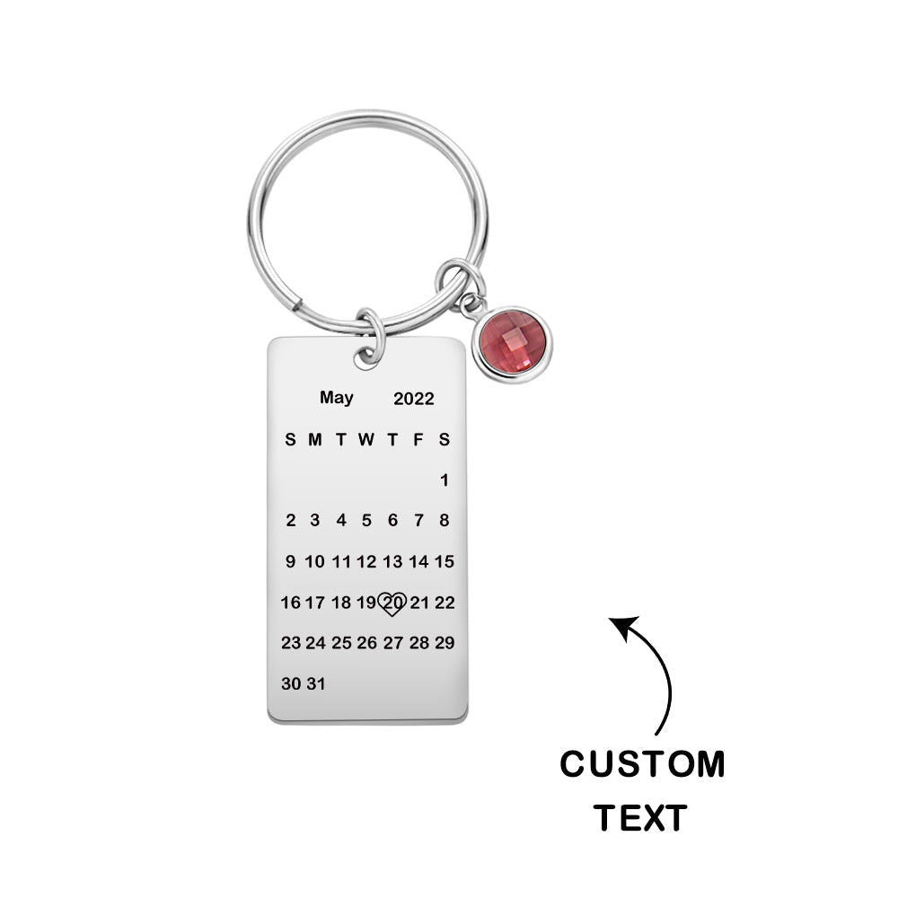 Custom Name Calendar Birthstone Keychain Personalized Date Birthday Gifts