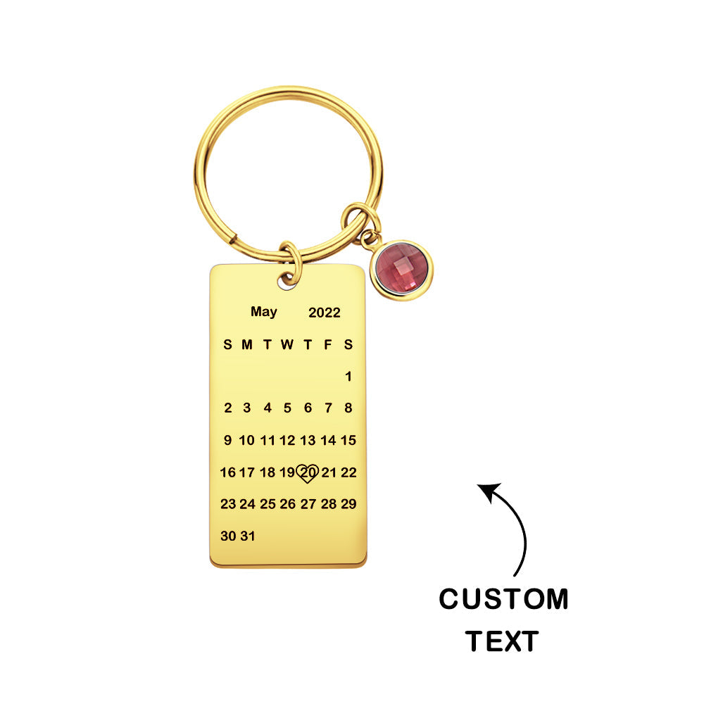 Custom Name Calendar Birthstone Keychain Personalized Date Birthday Gifts