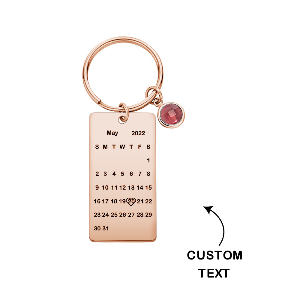 Custom Name Calendar Birthstone Keychain Personalized Date Birthday Gifts