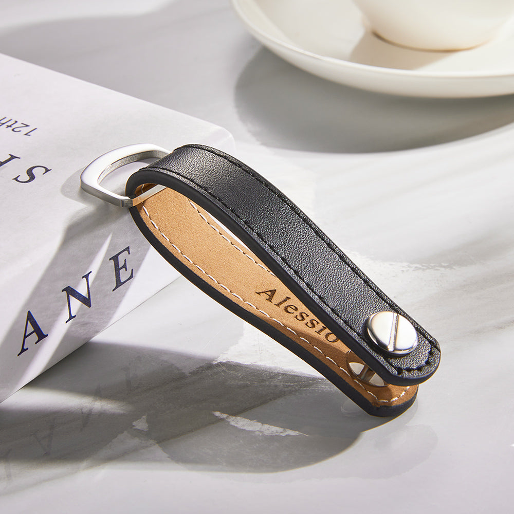 Custom Engraved Keychain Simple Leather Men's Gifts
