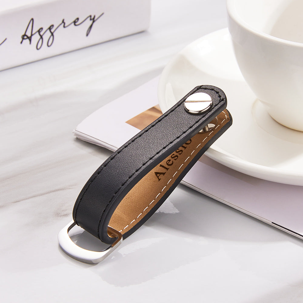 Custom Engraved Keychain Simple Leather Men's Gifts