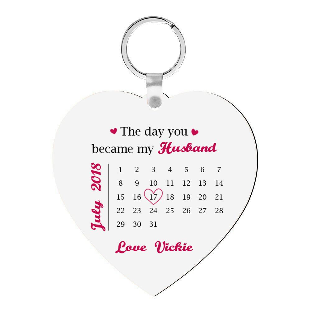Custom Photo Engraved Keychain Heart Shaped Personalised Calendar Keyring Gift For Lover