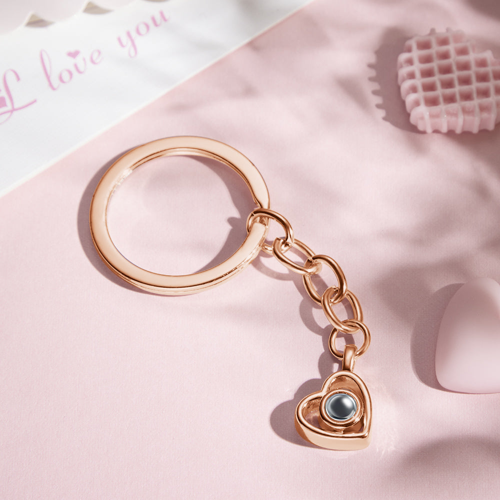 Custom Heart-shaped Hollow Photo Projection Keychain Couple Gifts