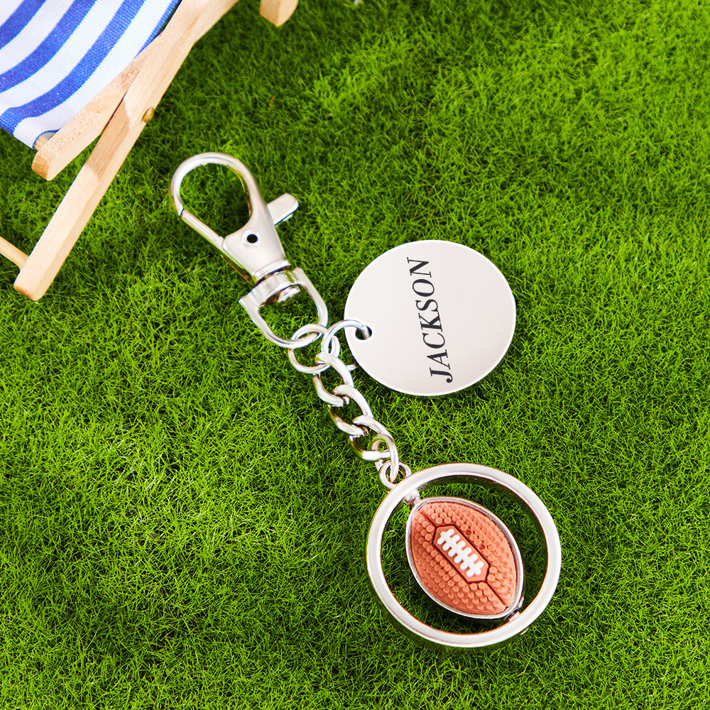 Custom Engraved Keychain American Football Rotatable Pendant Sports Lover Gifts