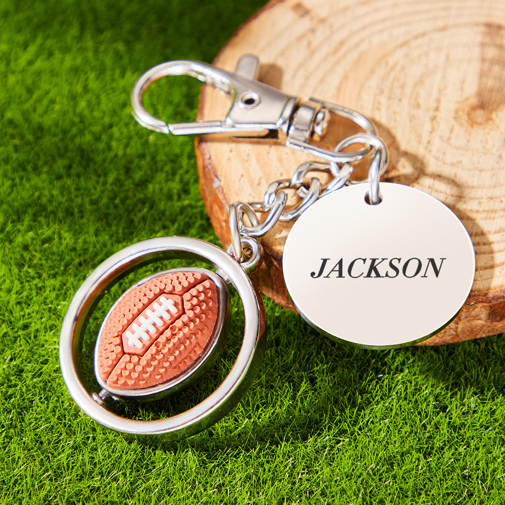 Custom Engraved Keychain American Football Rotatable Pendant Sports Lover Gifts