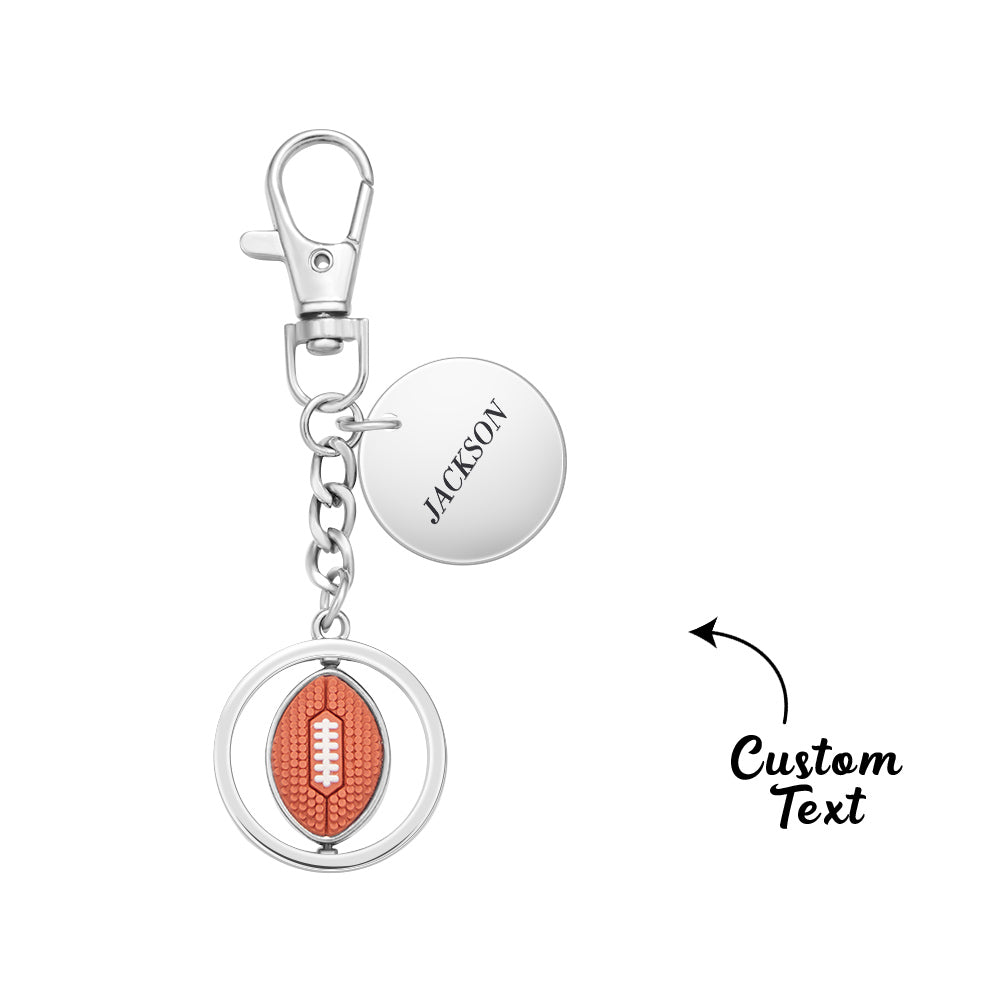 Custom Engraved Keychain American Football Rotatable Pendant Sports Lover Gifts