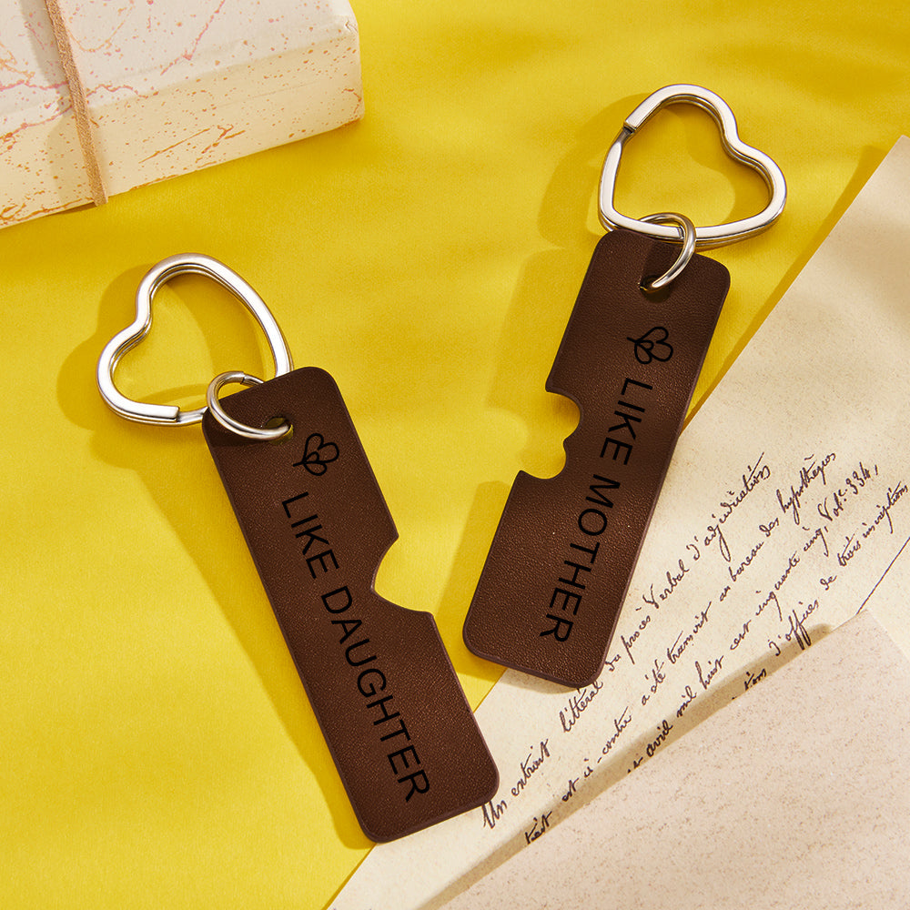 Custom Engraved Keychain Mom & Daughter Leather Keyrings Gift for Her Gift for Mother's Day