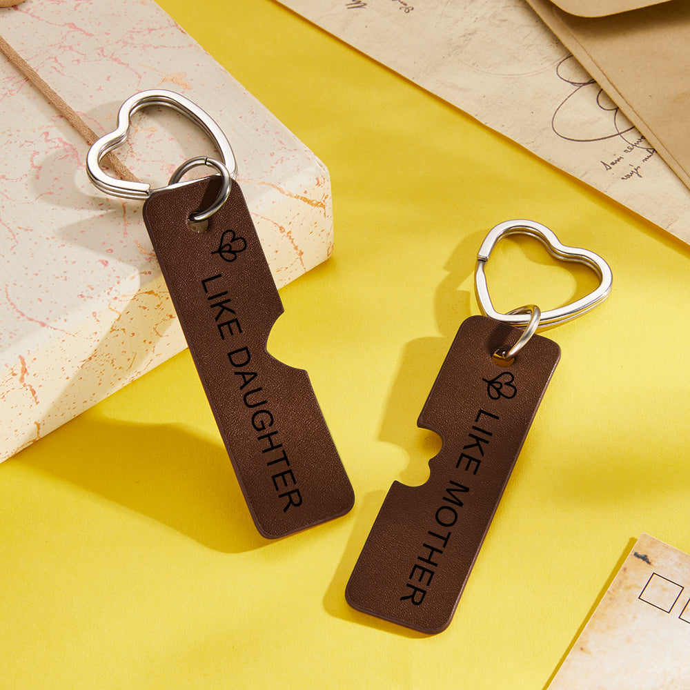 Custom Engraved Keychain Mom & Daughter Leather Keyrings Gift for Her Gift for Mother's Day