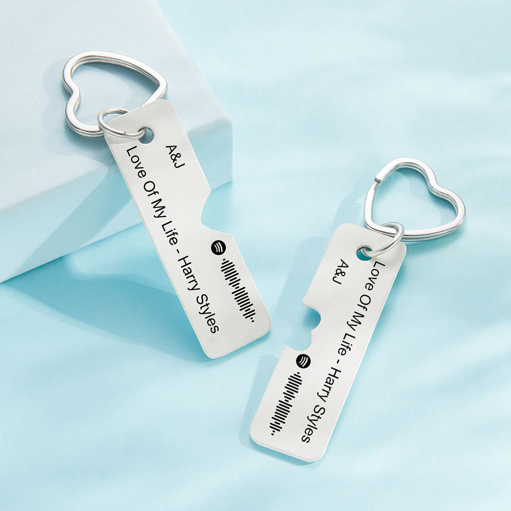 Custom Spotify Code Keychain Personalized Engraved Pair of Leather Keychain Gift for Her