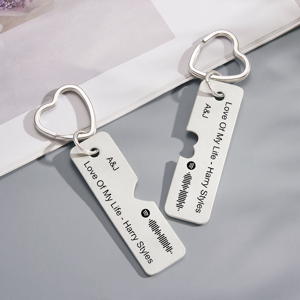 Custom Spotify Code Keychain Personalized Engraved Pair of Leather Keychain Gift for Her