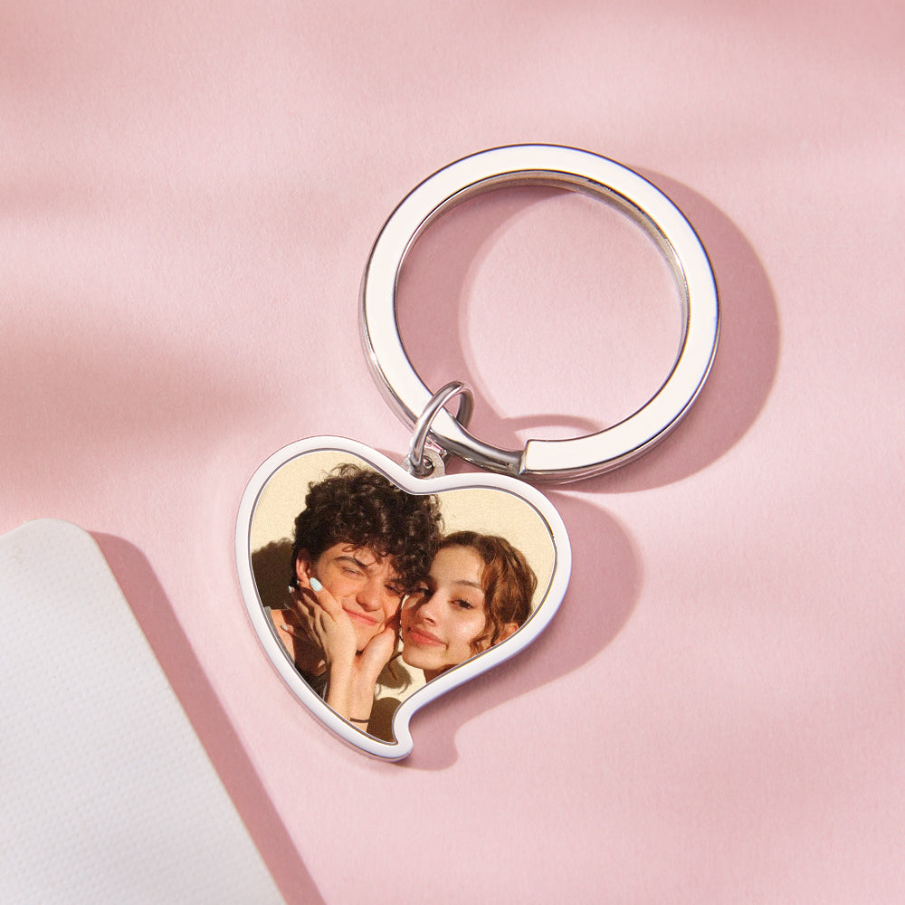 Custom Photo Keychain Heart-shaped Stainless Steel Keychain Gift for Lover