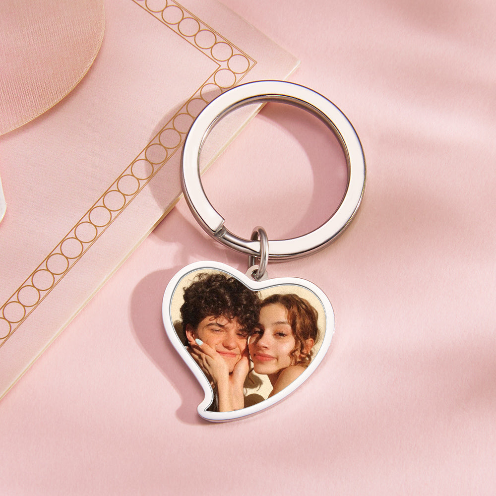 Custom Photo Keychain Heart-shaped Stainless Steel Keychain Gift for Lover