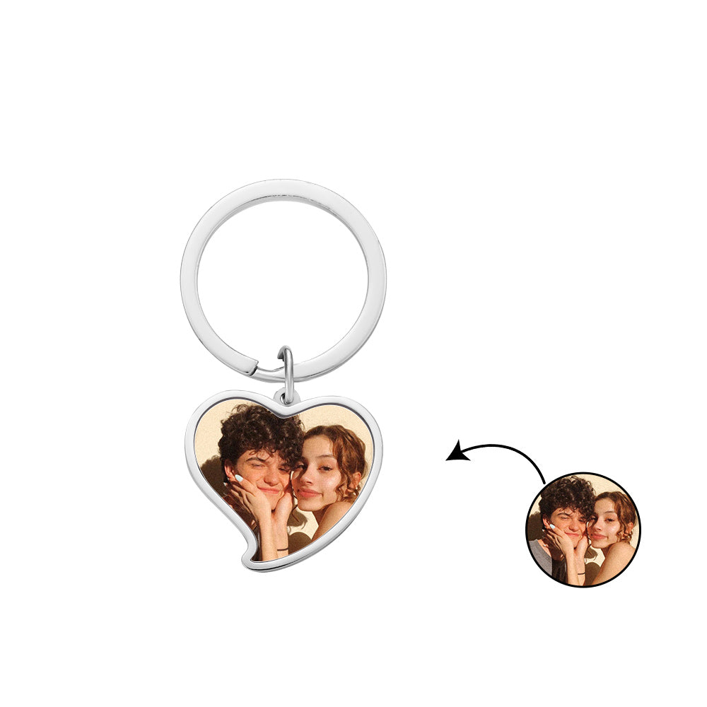 Custom Photo Keychain Heart-shaped Stainless Steel Keychain Gift for Lover