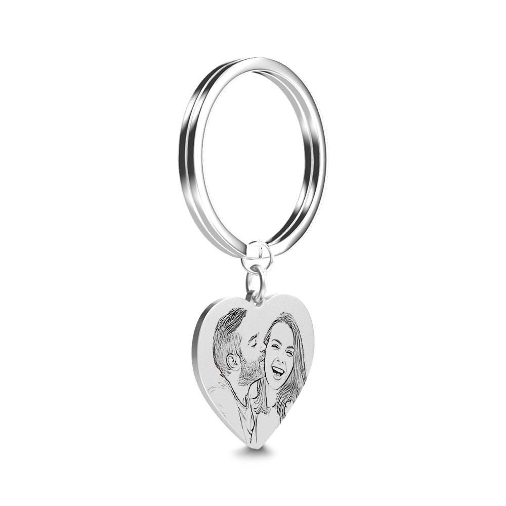 Personalized Calendar and Photo Keychain, Heart Keychain, Anniversary Gift for Couple
