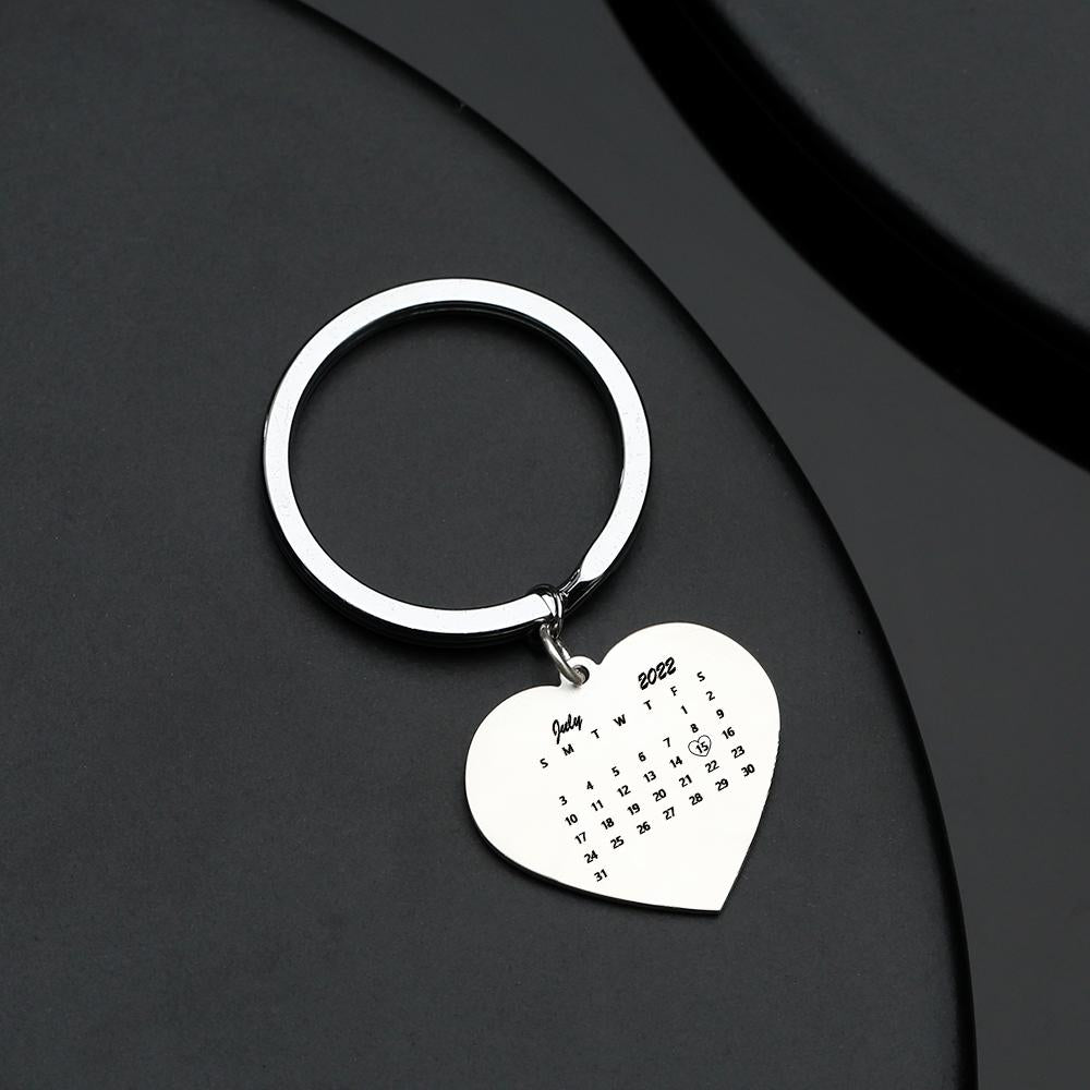 Personalized Calendar and Photo Keychain, Heart Keychain, Anniversary Gift for Couple
