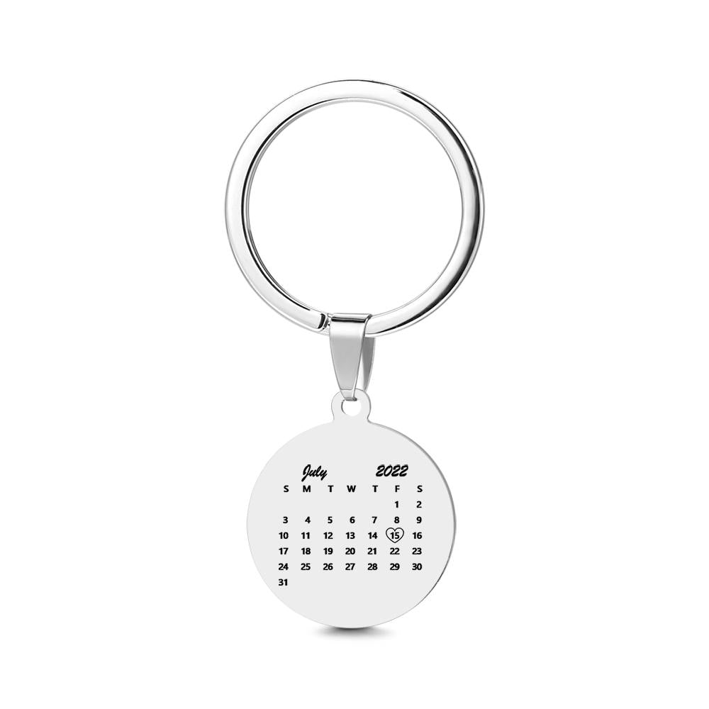 Round Tag Photo Keychain With Lettering Customizable Date Stainless Steel Anniversary Gift