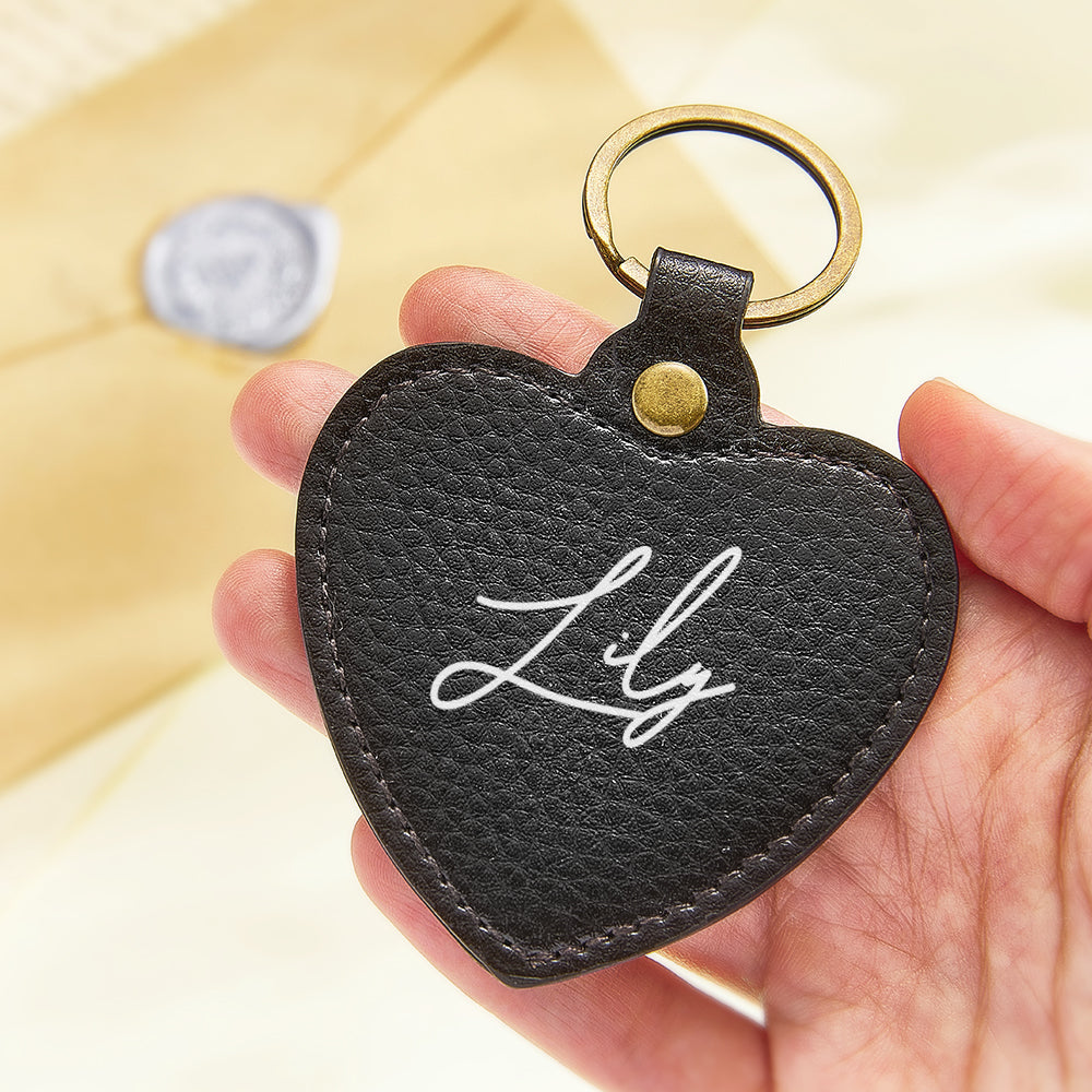 Custom Engraved Keychain Leather Heart-shaped Keyring Gift for Her